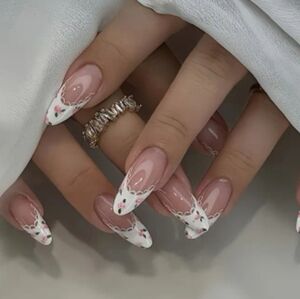 🔥3/$21 Almond shaped French tip Romantic Floral design Press on False Nails